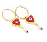 Large Red Evil Eye Gold Earrings