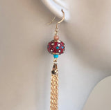 EXTRA LONG RED CLAY BEAD HANDMADE GOLD EARRINGS