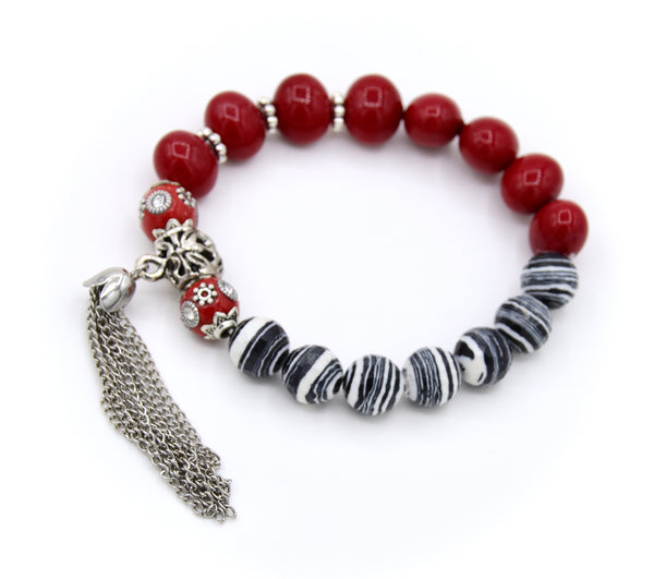 RED MOTHER OF PEARL STRETCH BRACELET