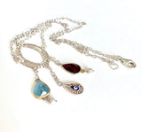 Evil Eye and Garnet Delicate Silver Necklace