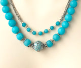 Blue Quartz Double Beaded Chain Silver Necklace