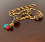 ENAMELLED GOLD CLAY BEADS HANDMADE LONG NECKLACE