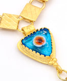 Large Blue Evil Eye Coral Gold Choker