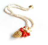 CORAL PEARL CLUSTER HANDMADE GOLD NECKLACE