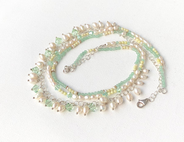 Aventurine and Pearl Silver Necklace