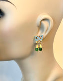 Jade and Quartz Gold Butterfly Asymmetrical Earrings
