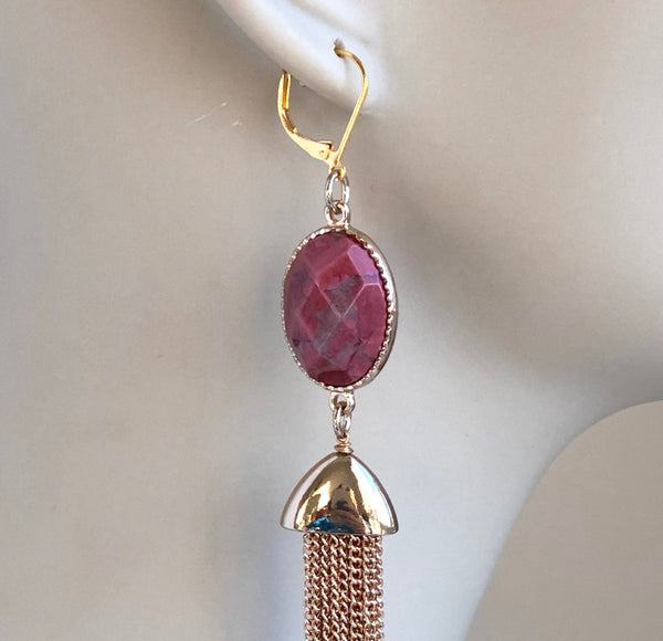 RED JADE TASSEL EARRINGS