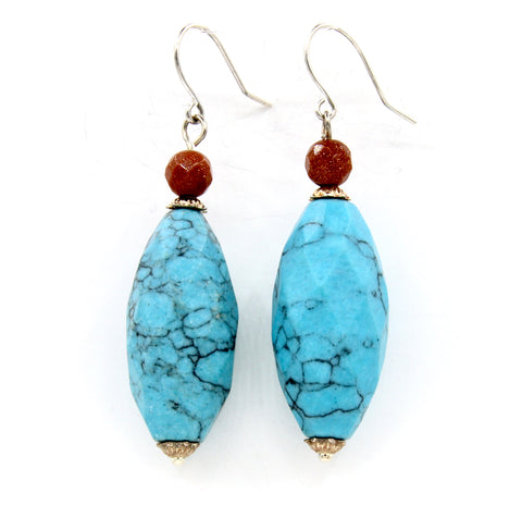 Large Silver Howlite Turquoise Earrings