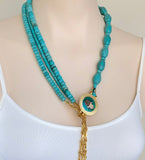 LONG TURQUOISE GOLD NECKLACE