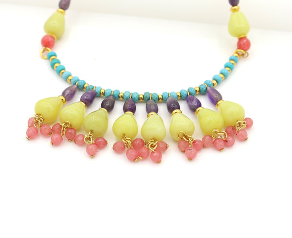 Vibrant Natural Stones Gold Necklace