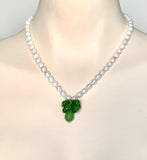 GREEN JADE CLUSTER GEMSTONE AND PEARL GOLD HANDMADE NECKLACE