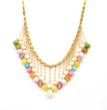 MULTICOLOUR GEMSTONE AND PEARL GOLD HANDMADE NECKLACE
