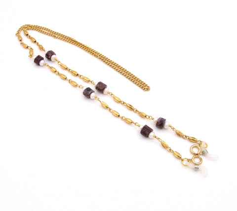 Garnet and Pearl Sunglasses and Face Mask Gold Chain