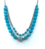 Blue Quartz Double Beaded Chain Silver Necklace
