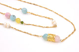 LONG GOLD GEMSTONE AND PEARL NECKLACE