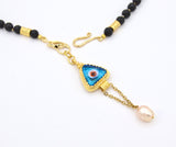 Healing Lava Stone Evil Eye Gold Necklace