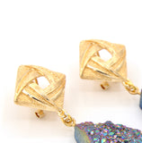Raw Blue Quartz Gold Earrings
