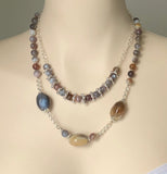 TWO RAW AGATE GEMSTONE HANDMADE SILVER NECKLACE