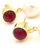 Pearl and Red Jade Gold Earrings