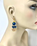 Blue Agate Cluster Gold Earrings