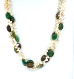 TRIPLE STRANDS AGATE AND PEARL HANDMADE GOLD NECKLACE