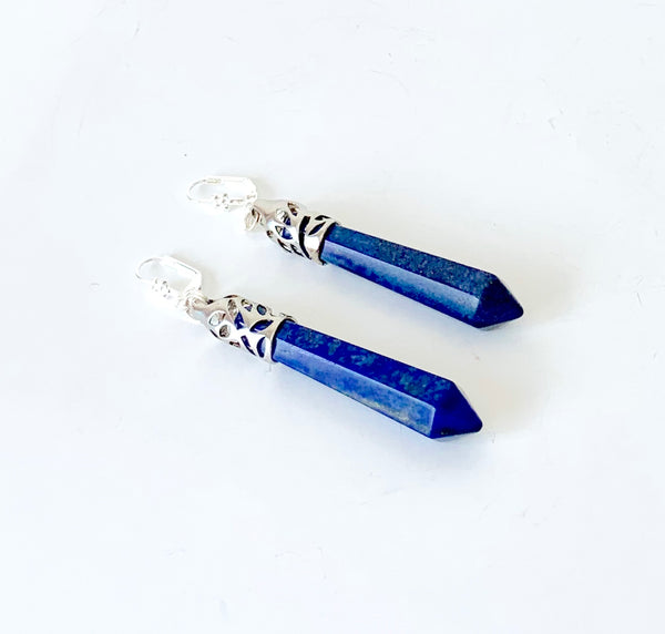 Long Lapis Lazuli Silver Earrings