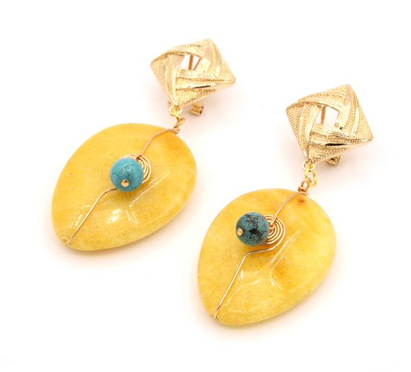 Large Yellow Jade Gold Earrings