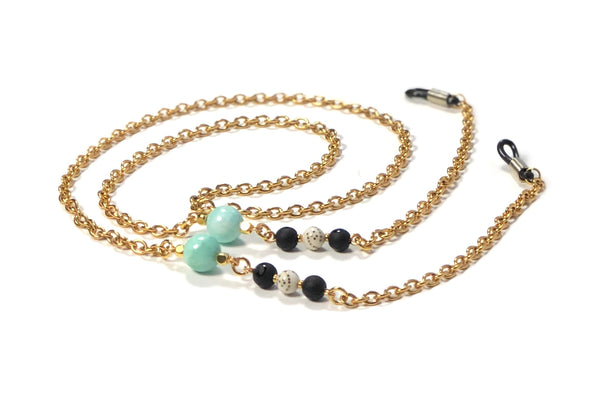 Amazonite and Onyx Gemstone Gold Sunglasses Chain