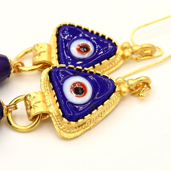 Evil Eye and Jade Gold Earrings