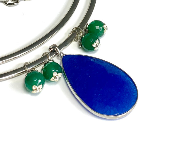 ROYAL BLUE JADE SILVER STATEMENT NECKLACE