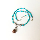 TURQUOISE AND MOTHER OF PEARL STERLING SILVER HANDMADE NECKLACE