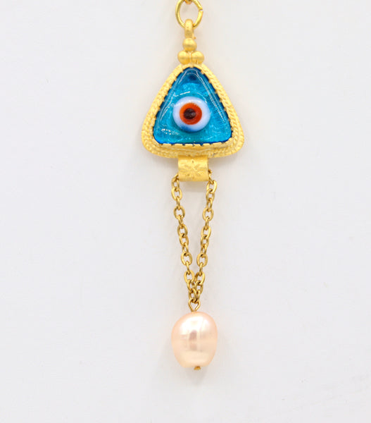 Healing Lava Stone Evil Eye Gold Necklace