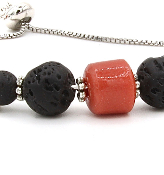 LAVA STONE AND CORAL SILVER BRACELET