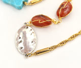Long Turquoise Agate Gold Necklace
