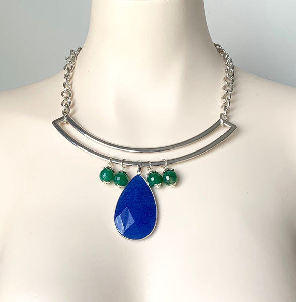 ROYAL BLUE JADE SILVER STATEMENT NECKLACE