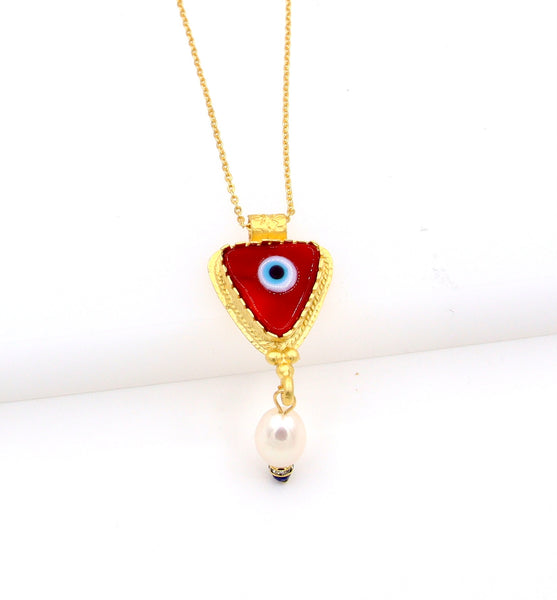 Triangle Red Evil Eye Gold Necklace
