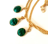 Triple Chain Malachite Pendant Gold Necklace