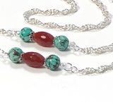 AGATE AND TURQUOISE GEMSTONES SILVER HANDMADE EYEGLASS ROLO CHAIN