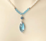 Pearl and Blue Crystal Sterling Silver Necklace