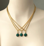 Triple Chain Malachite Pendant Gold Necklace