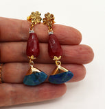 Red Jade and Apatite Gold Earrings