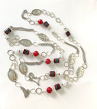 EXTRA LONG SILVER CHAIN RED AGATE GEMSTONE HANDMADE NECKLACE