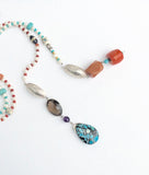 LONG PEARL TURQUOISE CORAL GEMSTONE STERLING SILVER HANDMADE NECKLACE