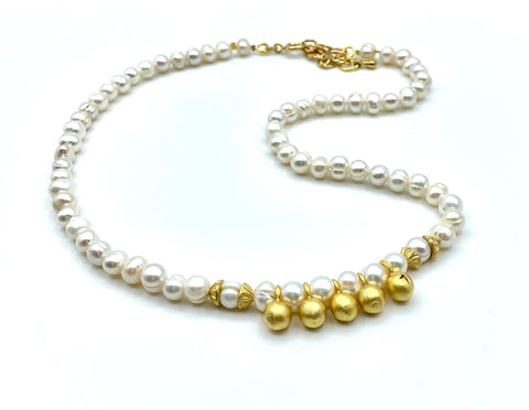 GOLD BEAD AND PEARL HANDMADE NECKLACE