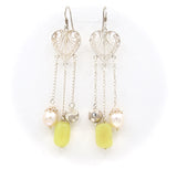 Jade and Pearl Silver Earrings