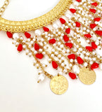 Statement Coral And Pearl Gold Necklace