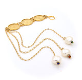 PEARL AND GOLD TURKISH COIN STATEMENT HANDMADE EARRINGS-NECKLACE