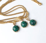 Triple Chain Malachite Pendant Gold Necklace