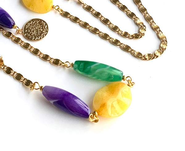 Long Agate And Jade Gold Necklace