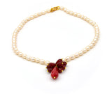 RED JADE CLUSTER AND PEARL HANDMADE GOLD NECKLACE